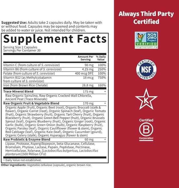Garden of Life Vitamin Code Healthy Blood - Iron Supplement for Women, 60 Vegan Capsules, with Vitamins B, C, Trace Minerals, Fruit Veggies, Probiotics - for Energy and Anemia Support - Image 6