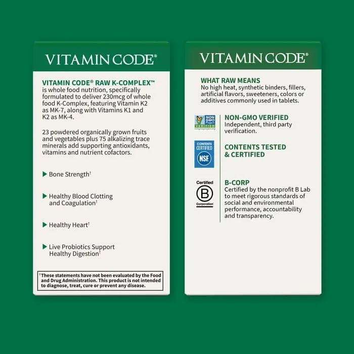 Garden of Life Vitamin K2 and K1, Vitamin Code Vegan K Complex Vitamin for Bone Strength and Heart Health, Omega Rich Flax Seed Oil, Trace Minerals, Probiotics, 60 Day Supply - Image 7
