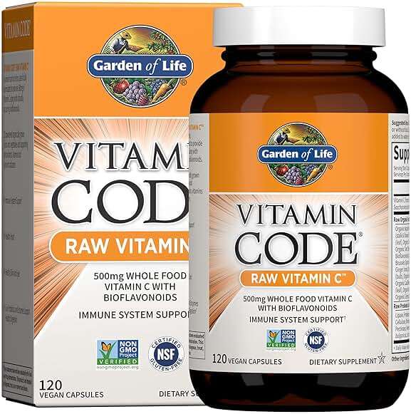 Garden of Life Vitamin Code Raw Vitamin C - 120 Capsules, 500mg Whole Food Vitamin C Capsules + Fruit & Veggie Blend & Probiotics, Supplements for Adults, Vegan, Gluten Free - Image 1