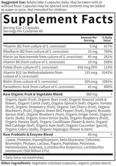 Garden of Life Vitamin B Complex, 120 Vegan Capsules, High Potency Vitamins for Energy & Metabolism with B6, Folate & B12 as Methylcobalamin Plus Probiotics - Image 6