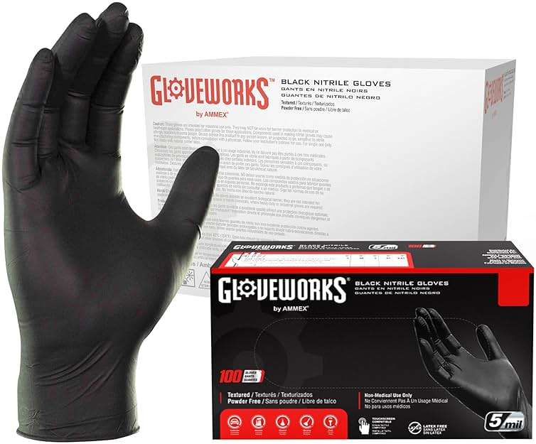 GLOVEWORKS Black Nitrile Gloves for Cooking, Food Prep, Disposable, Latex Free 5 Mil, For Professional Cleaning, Business Use - Image 1