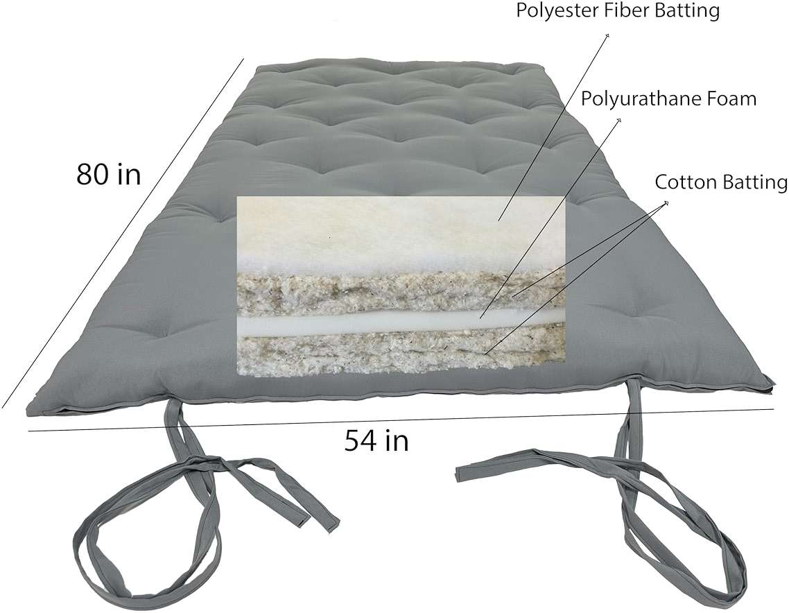 D&D Futon Furniture Gray Full Size Traditional Japanese Floor Rolling Mattress Tatami Topper Mat Sleepover Guest Bed, Foldable Cotton Cushion Pad Yoga Meditation - Image 2