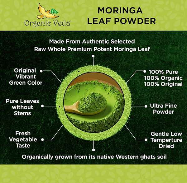 Organic Veda Moringa Powder - Premium Harvest Real Green Native Moringa Oleifera, Vitamins & Antioxidant Rich Leaves - USDA Organic, Gentle Dried Drumstick Leaf Powder (16 oz (Pack of 1)) - Image 4