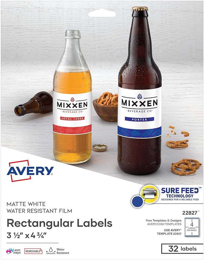 Avery Printable Blank Rectangle Labels, 3.5" x 4.75", White, 32 Customizable Labels (22827) - Image 1