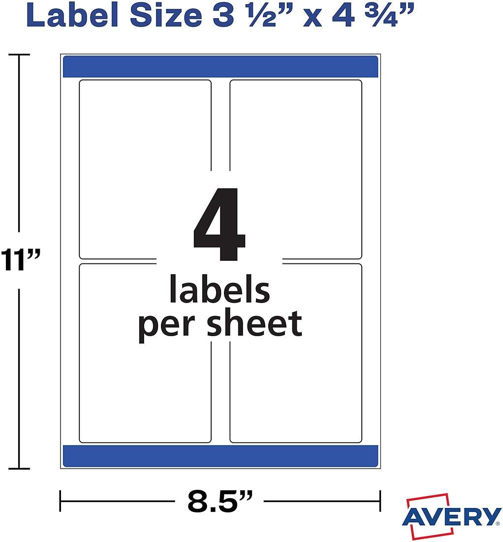 Avery Printable Blank Rectangle Labels, 3.5" x 4.75", White, 32 Customizable Labels (22827) - Image 7