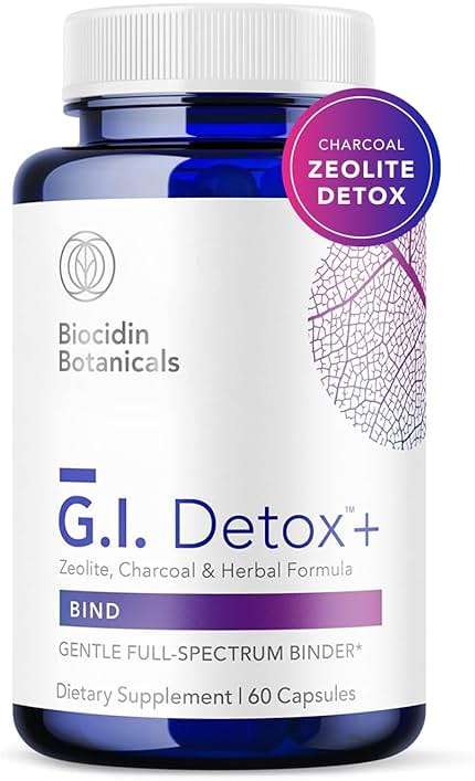 Biocidin GI Detox+ - Binder Supplement - Gut Detox & Full Body Toxins Cleanse Support - Zeolite Heavy Metal Cleanse - Activated Charcoal, Silica & Humic Powder - May Reduce Bloating (60 Capsules) - Image 1