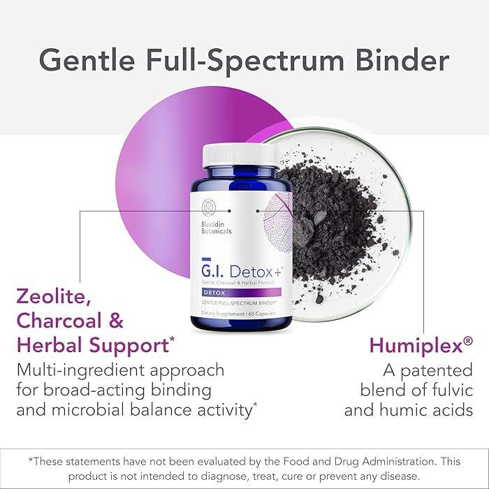 Biocidin GI Detox+ - Binder Supplement - Gut Detox & Full Body Toxins Cleanse Support - Zeolite Heavy Metal Cleanse - Activated Charcoal, Silica & Humic Powder - May Reduce Bloating (60 Capsules) - Image 3