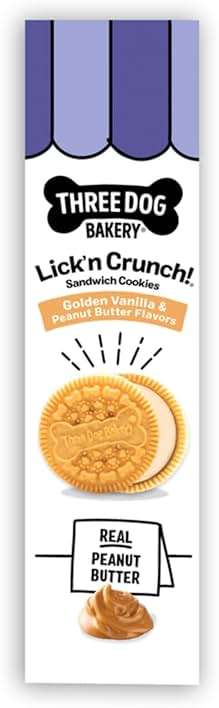 Three Dog Bakery Lick'n Crunch! Golden & Peanut Butter Dog Sandwich Cookies - Crunchy Vanilla & Creamy Peanut Butter Flavored Dog Treats, Cookies for Dogs, Dog Birthday Cookies, Dog Training Treats - Image 3