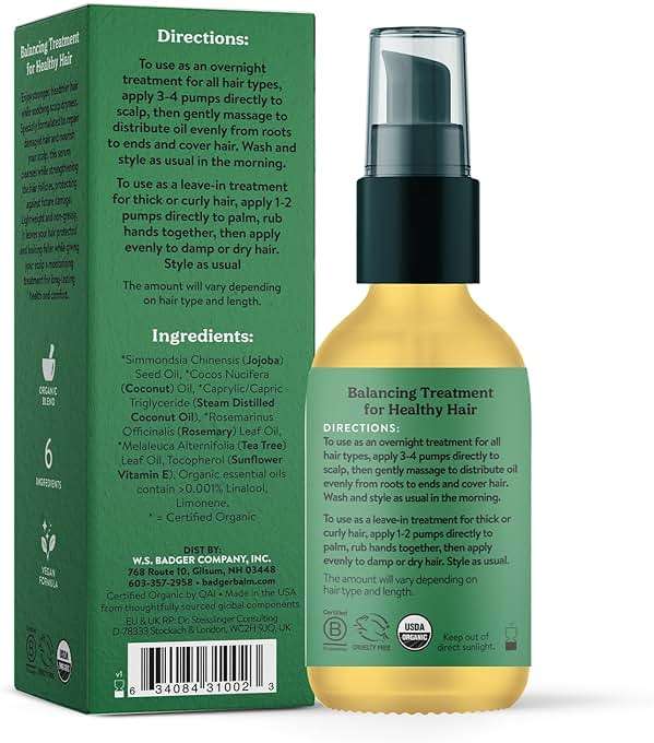 Badger Organic Jojoba Hair Oil & Dry Scalp Treatment, Soothing & Moisturizing Itchy Dry Scalp Oil, Rosemary Hair Oil, Organic Jojoba Oil Hair & Scalp Moisturizer, 2 fl oz Glass Bottle - Image 2