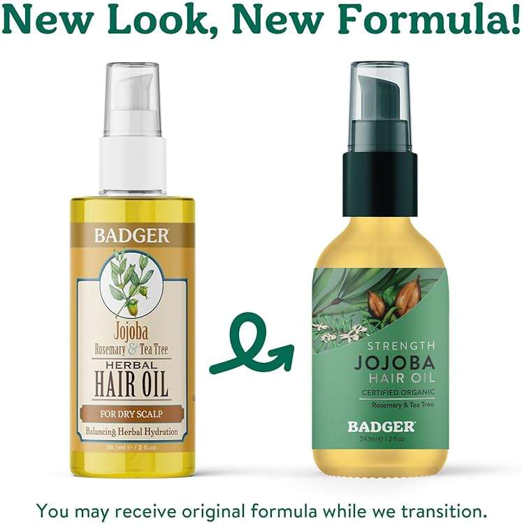 Badger Organic Jojoba Hair Oil & Dry Scalp Treatment, Soothing & Moisturizing Itchy Dry Scalp Oil, Rosemary Hair Oil, Organic Jojoba Oil Hair & Scalp Moisturizer, 2 fl oz Glass Bottle - Image 3