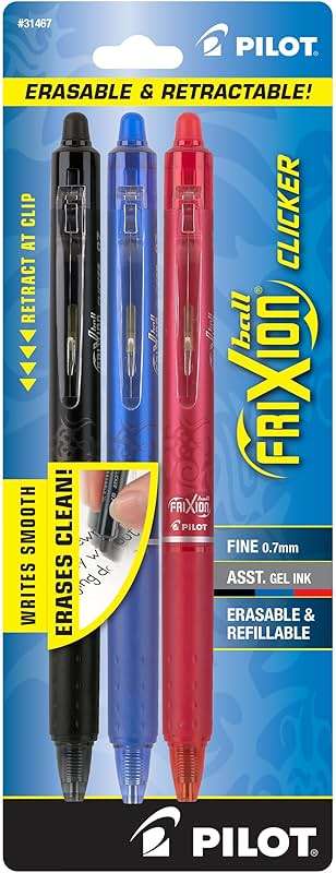 PILOT FriXion Clicker Erasable, Refillable & Retractable Gel Ink Pens, Fine Point, Black/Blue/Red Inks, 3-Pack (31467) - Image 1