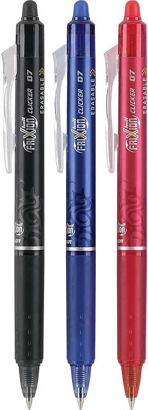 PILOT FriXion Clicker Erasable, Refillable & Retractable Gel Ink Pens, Fine Point, Black/Blue/Red Inks, 3-Pack (31467) - Image 8