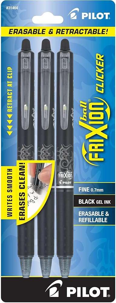 PILOT FriXion Clicker Erasable Pens, Refillable & Retractable Gel Ink Pens, Fine Point 0.7 mm, Black Ink, 3-Pack - Ideal for School, Journaling, & Office Writing - Image 1