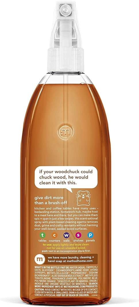 Method Daily Wood Cleaner, Almond, Cleans Shelves, Tables and Other Wooden Surfaces While Removing Dust & Grime, 28 oz Spray Bottles, (Pack of 1) - Image 2