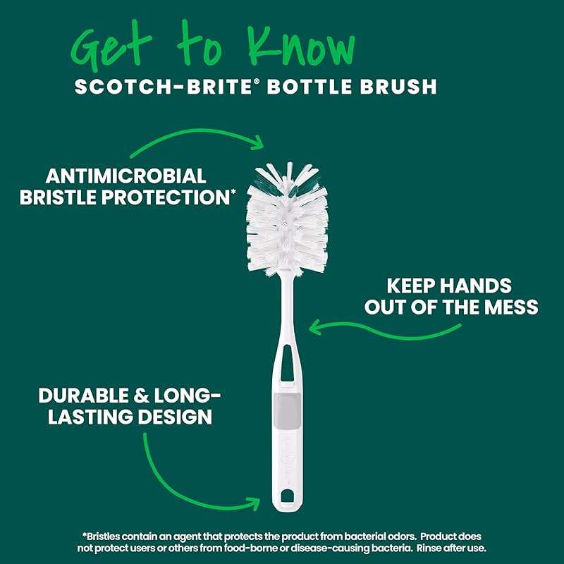 Scotch-Brite Glass and Water Bottle Brush, Long-Lasting, Safe on Glassware, Shaker Bottles, Food Processors, & More, Non-Slip Handle, Durable, Reusable, Clean in Top Rack of Your Dishwasher - Image 3