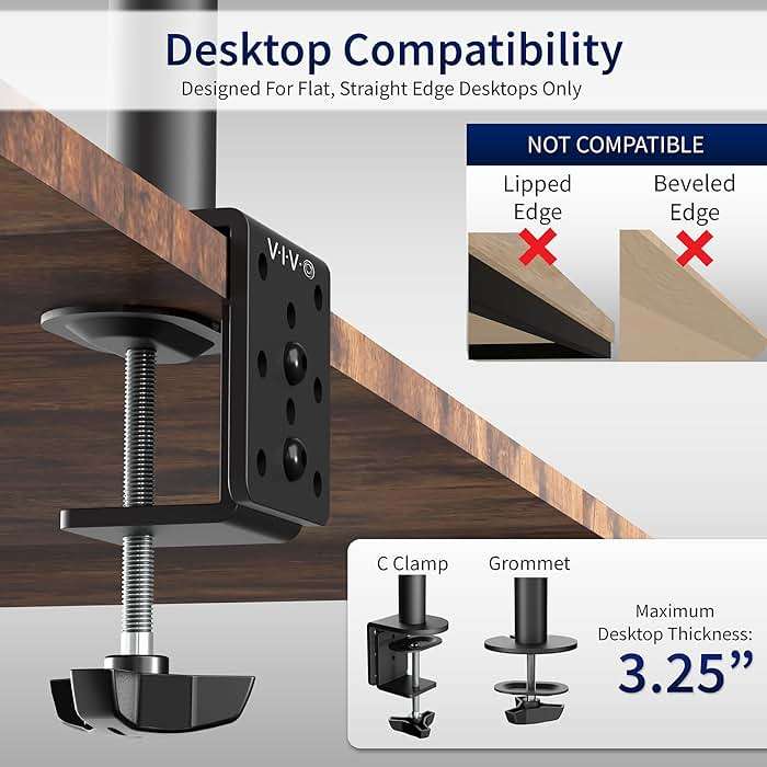 VIVO Dual Monitor Desk Mount, Holds 2 Computer Screens up to 30 inches and 22lbs Each, Heavy Duty Fully Adjustable Steel Stand with C-Clamp and Grommet, Black, STAND-V002 - Image 5