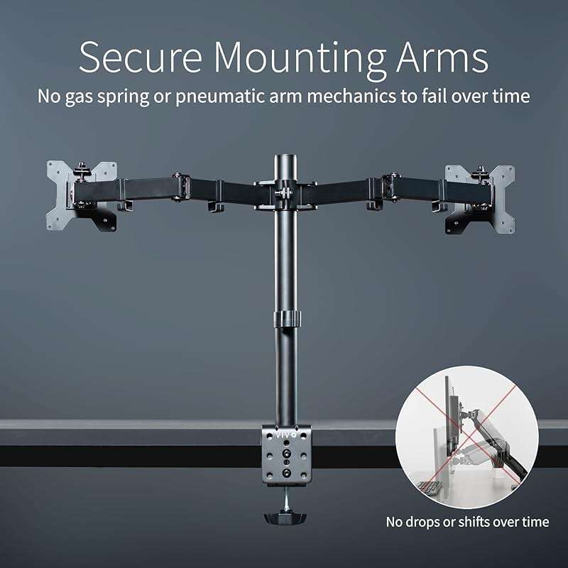 VIVO Dual Monitor Desk Mount, Holds 2 Computer Screens up to 30 inches and 22lbs Each, Heavy Duty Fully Adjustable Steel Stand with C-Clamp and Grommet, Black, STAND-V002 - Image 7