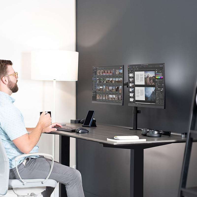 VIVO Dual Monitor Desk Mount, Holds 2 Computer Screens up to 30 inches and 22lbs Each, Heavy Duty Fully Adjustable Steel Stand with C-Clamp and Grommet, Black, STAND-V002 - Image 9