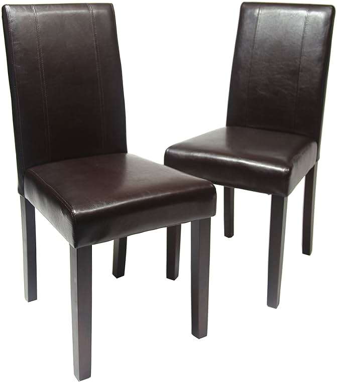 Roundhill Furniture C020BR Urban Style Solid Wood Leatherette Padded Parson Chair, Brown, Set of 2 - Image 1