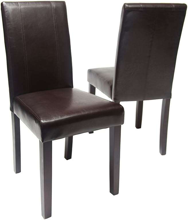 Roundhill Furniture C020BR Urban Style Solid Wood Leatherette Padded Parson Chair, Brown, Set of 2 - Image 3