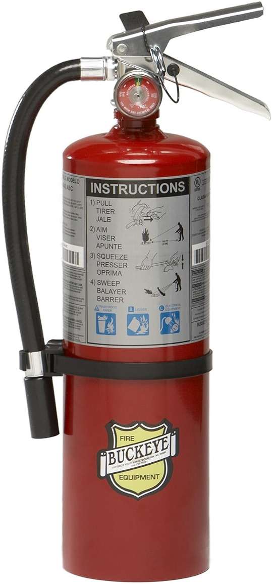 Buckeye 10914 ABC Multipurpose Dry Chemical Hand Held Fire Extinguisher with Aluminum Valve and Wall Hook, 5 lbs Agent Capacity, 3-3/8" Diameter x 7-1/4" Width x 16-3/8" Height - Image 1