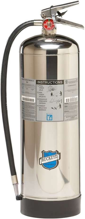 Buckeye 50000 Stainless Steel Water Pressurized Hand Held Fire Extinguisher with Wall Hook, 2.5 Gallon Agent Capacity, 7" Diameter x 9" Width x 24-1/2" Height - Image 1
