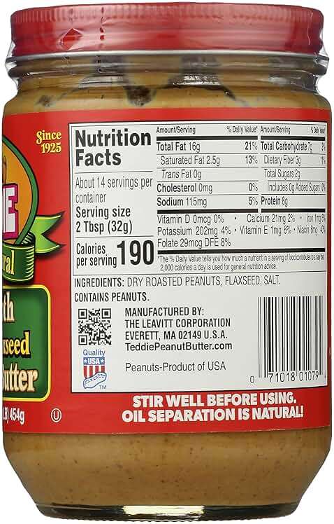 Teddie Smooth All Natural Peanut Butter with Flaxseed, 16 Ounce - Image 6