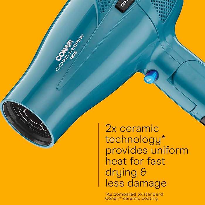 Conair Travel Hair Dryer | 1875W Dual Voltage Folding Handle Retractable Cord, for All Hair Types, Teal, 289L - Image 4