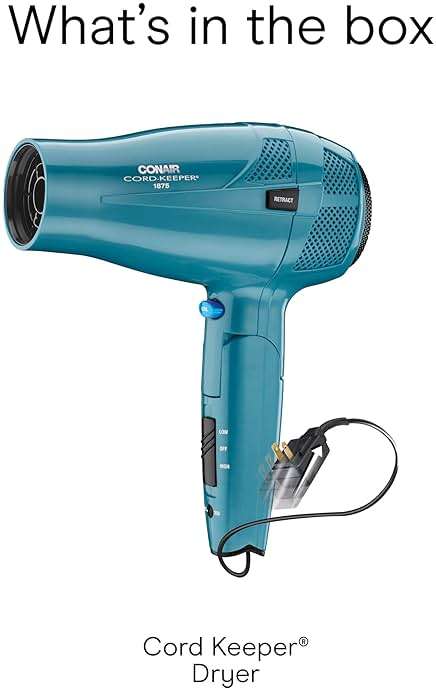Conair Travel Hair Dryer | 1875W Dual Voltage Folding Handle Retractable Cord, for All Hair Types, Teal, 289L - Image 8