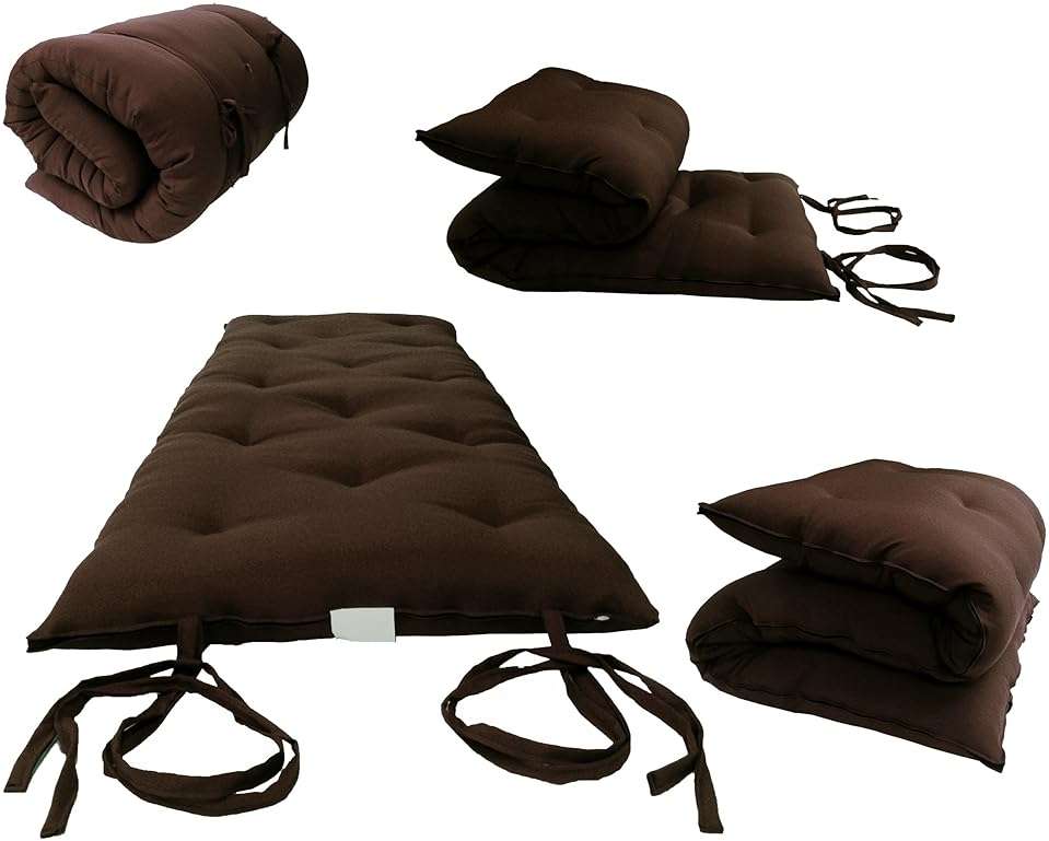D&D Futon Furniture Brown Queen Size Traditional Japanese Floor Rolling Futon Mattresses, Shikifuton, Tatami, Cotton/Foam Topper Mattress 80 x 60 x 3 - Image 1
