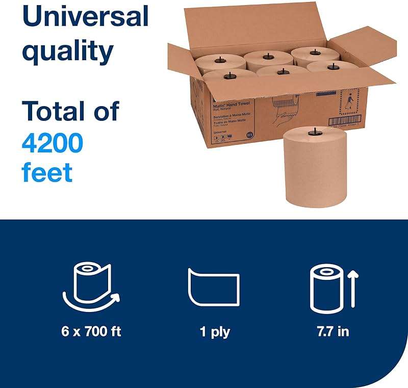 Tork Matic Paper Hand Towel Roll Natural H1, Universal, 100% Recycled Fiber, 6 Rolls x 700 ft, 290088 - Image 2