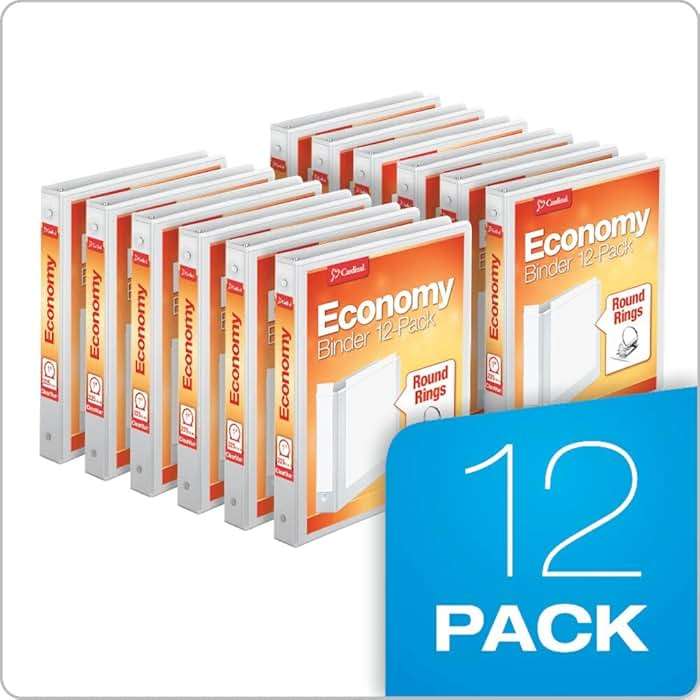 Cardinal 1 Inch 3 Ring Binders, White, 12 Pack, Round Ring Binder, Holds 225 Sheets, PVC Free, Customizable Covers, 2 Pocket View Binders for Office and School Organization - Image 6