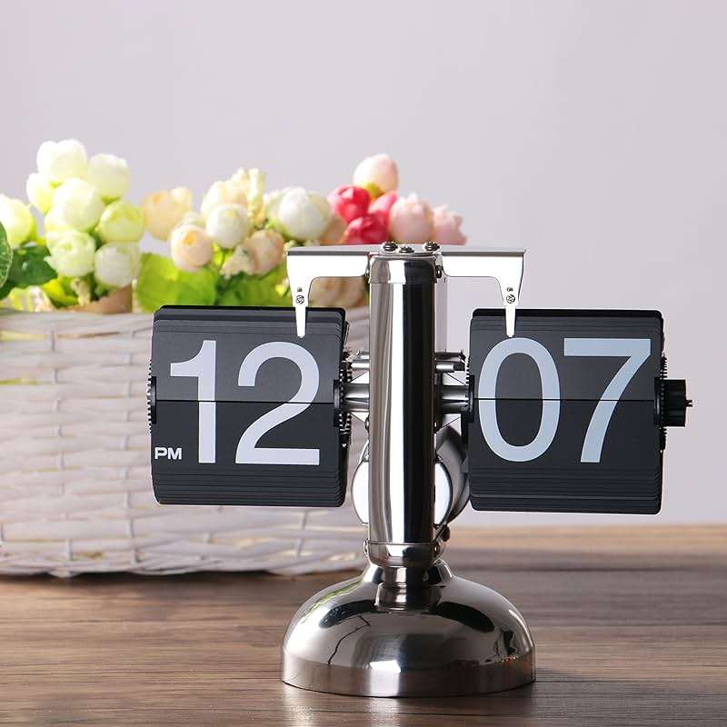 WoneNice Desk Clock, Retro Digital Flip Down Clock - Battery Operated with Internal Gear Mechanism for Office, Bedroom, Kitchen, School, Hotel, and Café Décor - Black - Image 2