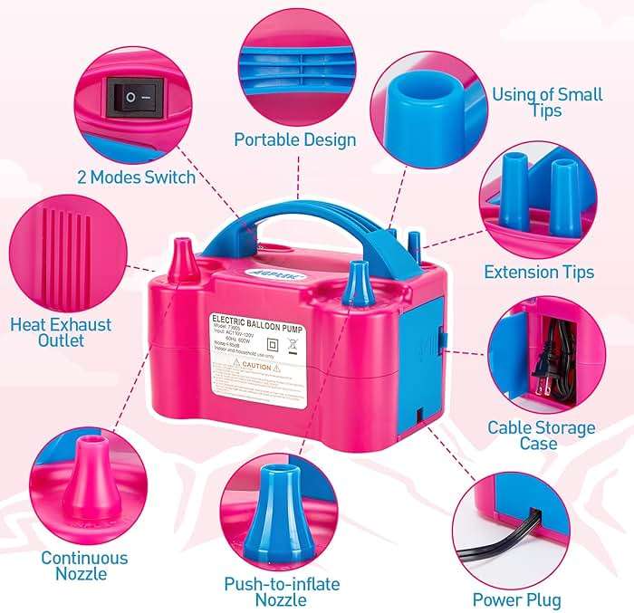 AGPTEK Electric Air Balloon Pump, 110V 600W Rose Red Portable Dual Nozzle Inflator/Blower for Party Decoration - Image 2