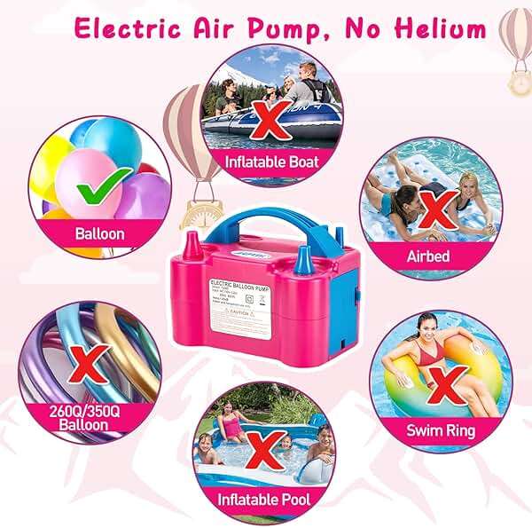 AGPTEK Electric Air Balloon Pump, 110V 600W Rose Red Portable Dual Nozzle Inflator/Blower for Party Decoration - Image 3