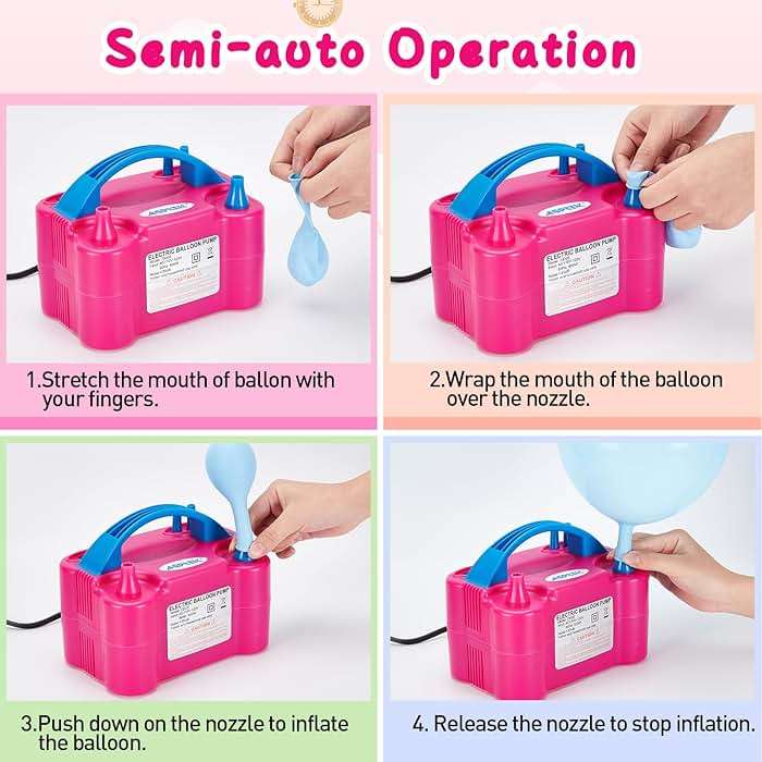 AGPTEK Electric Air Balloon Pump, 110V 600W Rose Red Portable Dual Nozzle Inflator/Blower for Party Decoration - Image 4
