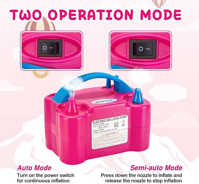 AGPTEK Electric Air Balloon Pump, 110V 600W Rose Red Portable Dual Nozzle Inflator/Blower for Party Decoration - Image 5