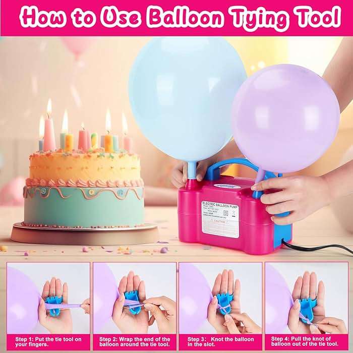 AGPTEK Electric Air Balloon Pump, 110V 600W Rose Red Portable Dual Nozzle Inflator/Blower for Party Decoration - Image 6