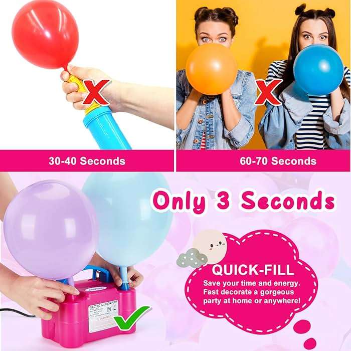 AGPTEK Electric Air Balloon Pump, 110V 600W Rose Red Portable Dual Nozzle Inflator/Blower for Party Decoration - Image 7