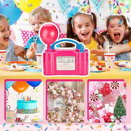 AGPTEK Electric Air Balloon Pump, 110V 600W Rose Red Portable Dual Nozzle Inflator/Blower for Party Decoration - Image 8