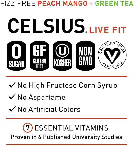 CELSIUS Fizz Free Peach Mango Green Tea, Sugar Free Energy Drink, 12 Fl Oz (Pack of 12) - Image 4