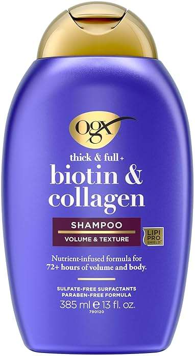 OGX Thick & Full + Biotin & Collagen Volumizing Shampoo, Nutrient-Infused Hair Shampoo with Vitamin B7 Biotin Gives Hair Volume & Body for 72+ Hours, Sulfate-Free Surfactants, 13 fl. oz - Image 1