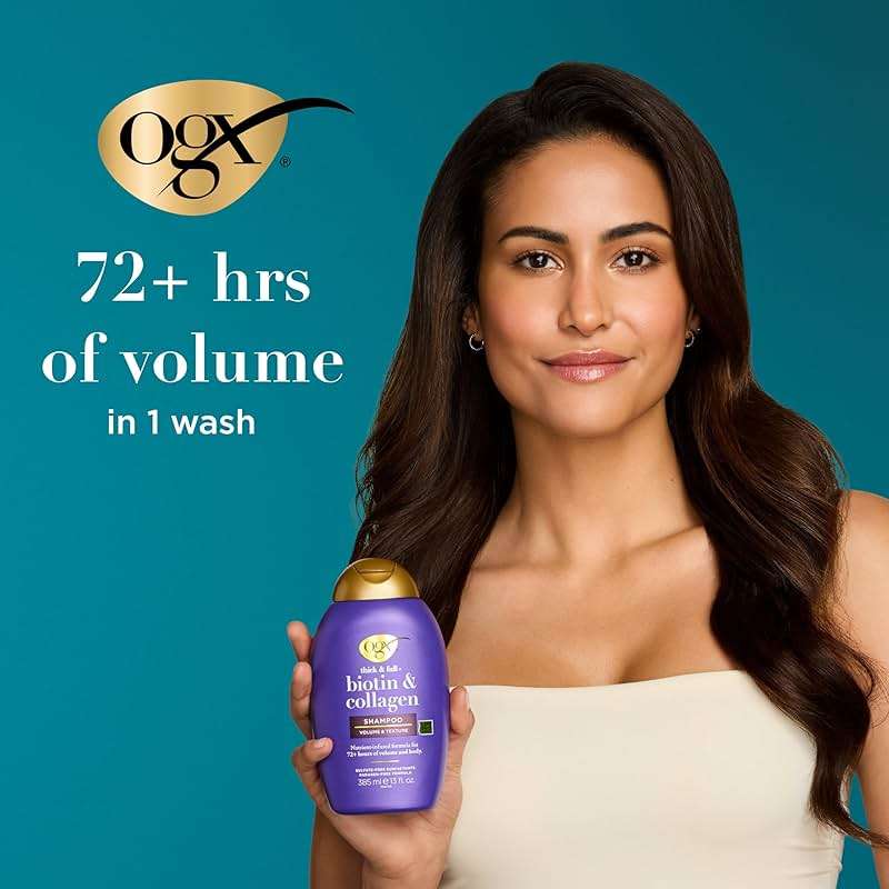OGX Thick & Full + Biotin & Collagen Volumizing Shampoo, Nutrient-Infused Hair Shampoo with Vitamin B7 Biotin Gives Hair Volume & Body for 72+ Hours, Sulfate-Free Surfactants, 13 fl. oz - Image 3