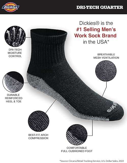 Dickies Men's Dri-Tech Moisture Control Quarter Socks, Available in M-XXL (6, 12, 18 Pairs) - Image 2