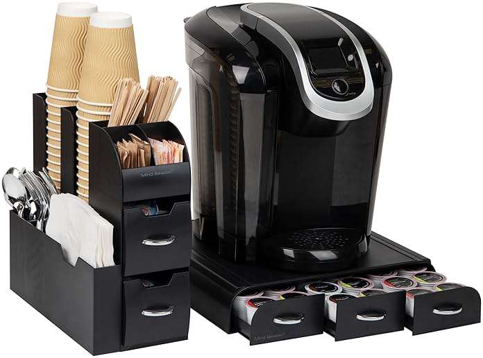 Mind Reader Single Serve Coffee Pod Drawer and Cup Condiment Set, 2 Pcs., 36 Pod Capacity, 5.35"L x 11.25"W x 11.15"H, Black - Image 1