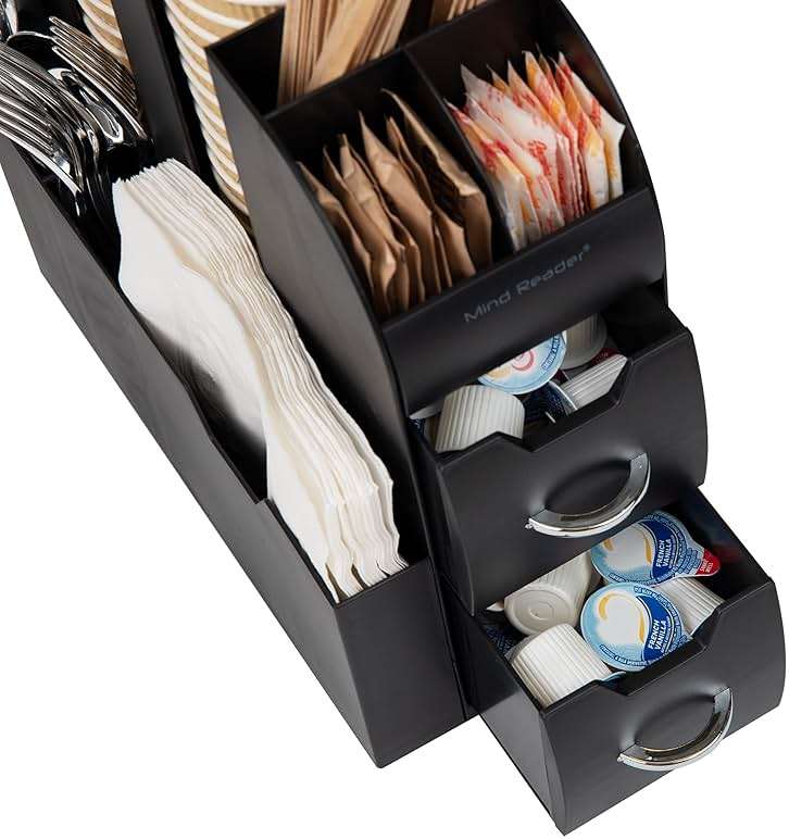 Mind Reader Single Serve Coffee Pod Drawer and Cup Condiment Set, 2 Pcs., 36 Pod Capacity, 5.35"L x 11.25"W x 11.15"H, Black - Image 5