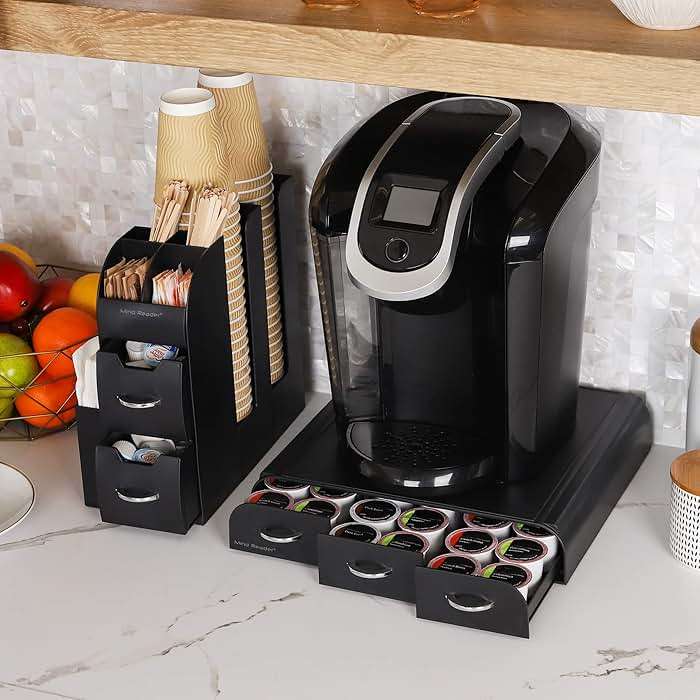 Mind Reader Single Serve Coffee Pod Drawer and Cup Condiment Set, 2 Pcs., 36 Pod Capacity, 5.35"L x 11.25"W x 11.15"H, Black - Image 6