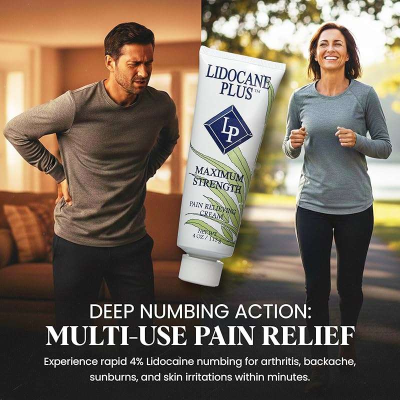 Lidocaine Plus 4% Lidocaine Cream Maximum Strength Pain & Itch Relief - Non-Greasy Formula Numbing Cream - Fast Acting Topical Pain Reliever, Soothing Topical Analgesic Aloe Vera Scent - 4 oz - Image 5