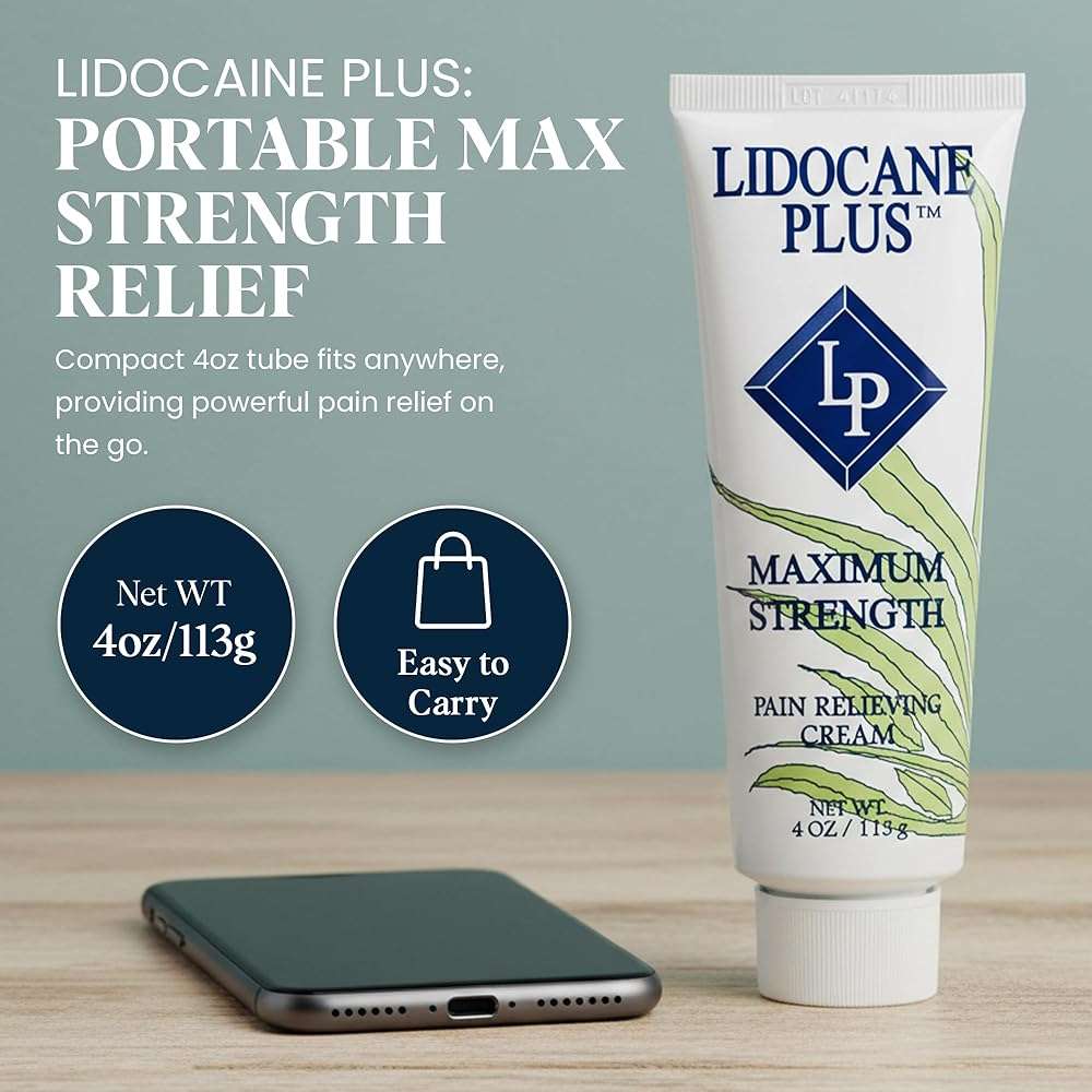 Lidocaine Plus 4% Lidocaine Cream Maximum Strength Pain & Itch Relief - Non-Greasy Formula Numbing Cream - Fast Acting Topical Pain Reliever, Soothing Topical Analgesic Aloe Vera Scent - 4 oz - Image 6