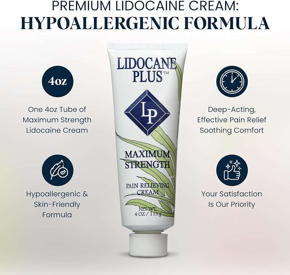 Lidocaine Plus 4% Lidocaine Cream Maximum Strength Pain & Itch Relief - Non-Greasy Formula Numbing Cream - Fast Acting Topical Pain Reliever, Soothing Topical Analgesic Aloe Vera Scent - 4 oz - Image 8